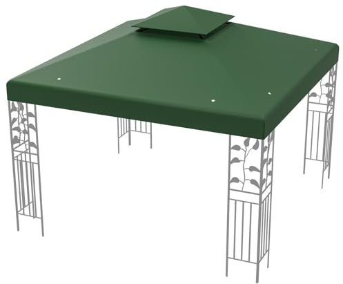HOMASIS Ersatzdach für Pavillon, Pavillondach 3 x 3 m, wasserdichter Dachbezug mit UV-Schutz, Dachplane mit Entwässerungslöchern & Klettverschlüssen (Dunkelgrün, Doppeldach)
