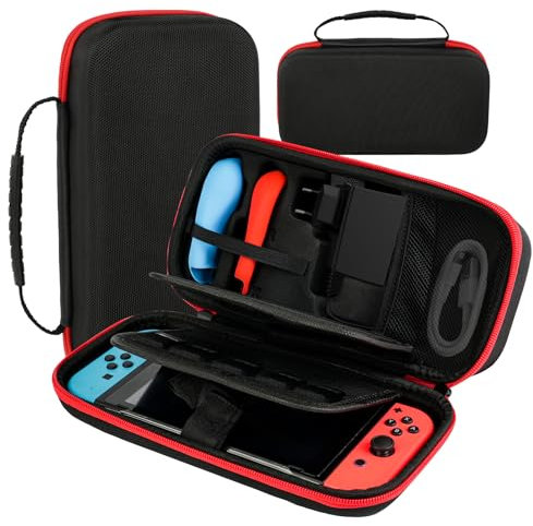 Aolso Switch kompatibel mit Nintendo Switch/OLED-Modell, Harte Switch Hülle Tragetasche, Nintendo Switch Joycon Netzteil Konsole für 20 Switch Spiele & Switch Zubehör, Switch Case (Rot)