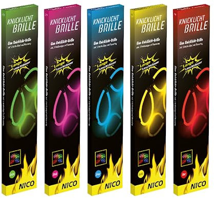 NICO Europe® 10er Knicklicht Brillen Sparpaket - 10 Stück Knicklicht Brillen für Partys, Silvester, Festivals & Co – Leuchtstäbchen in bunten Neon-Farben…