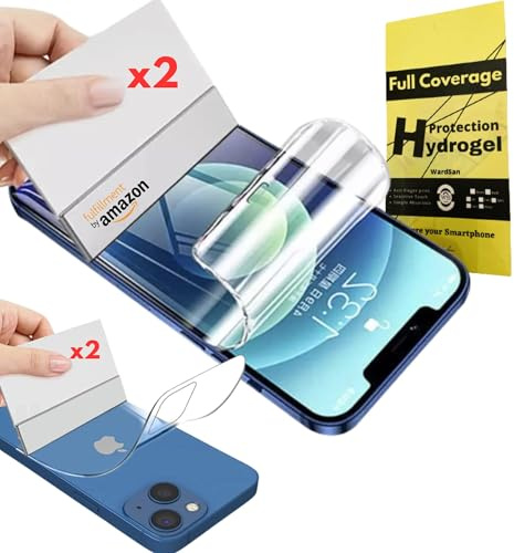 WardSan [4 Stück für iPhone 13 Mini 5,4 Zoll – 4 Hydrogel-Displayschutzfolien (2 vorne & 2 hinten) 3D-Ganzkörper | Stoßfest | Hüllenkompatibel | Weiche TPU-Schutzfolie | Besser als gehärtetes Glas