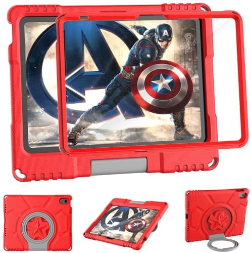 TrendGate Kids Case for iPad A16 11th Gen 2025/iPad 10th Gen 2022 - Red | 10.9''/11'' Case, Lightweight, Shockproof, Soft, EVA, Built-in Screen Protector, Multi-angle Grip Stand, iPad Air 11 inch