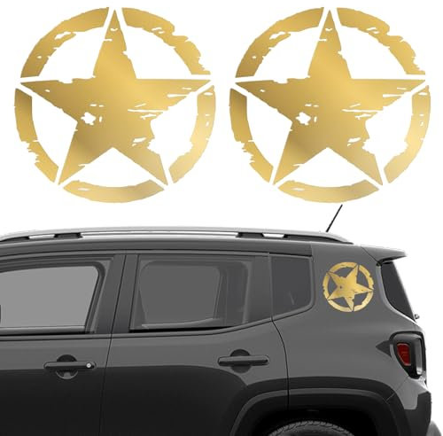 Longivia® 2 Stück Sterne Militär Aufkleber (Größen 25 cm, 20 cm, 15 cm, 10 cm) 4x4 Off Road Sticker USA Army Oldschool - für Motorrad Auto Motorhaube Renegade (10cm Gold) autoaufkleber