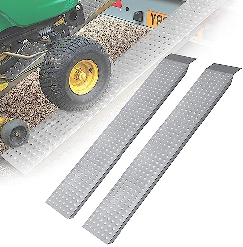 LILIIN 2X Auffahrrampe PKW Verladerampe 400 kg Verladeschiene Verzinkter Stahl Laderampe Anhängerrampe Tragfähigkeit Alu Rampe für Motorrad, Anhänger, Rasenmäher, Rasentraktor (135cm, Silber)