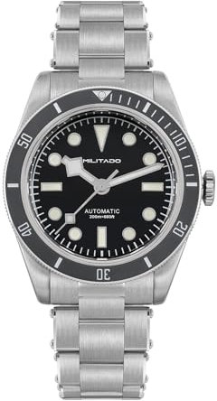 TACTICAL FROG Militado BB58 Herren-Armbanduhr, 38 mm, schwarzes Zifferblatt mit Kalender, Saphirglas, NH35, Automatikwerk, Edelstahlarmband, 200 m wasserdicht, Taucheruhren ML06, Rot/Ausflug,