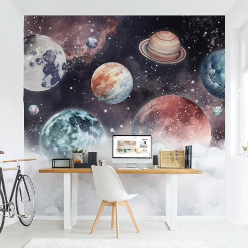 Bilderwelten Fototapete Weltall 96 x 96 cm Universum Planeten Weltraum Vliestapete Tapete Wanddeko Ideen