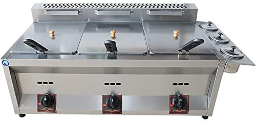 Friteuse commerciale, friteuse à gaz grande capacité 20L/30L, friteuse GPL en acier inoxydable pour la maison et le commerce, puissance de feu réglable, nettoyage facile,10L+10L+10L+3XFriedBasket