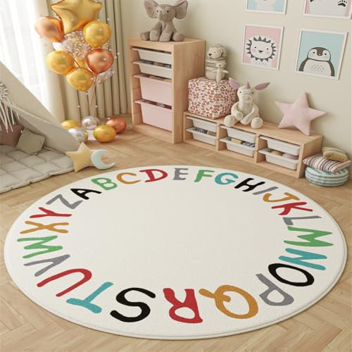 champracer Waschbare Teppich Junge MäDchen Kinderteppich Spielteppich,Kurzflor Cartoon-Muster Teppich, Weiche Teppiche Wohnkultur KinderzimmerSchlafzimmer Geeignet (Bunte Buchstaben,60 cm)