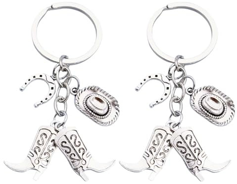 Porte-clés,2 pièces Chapeau de cowboy Porte-clés dans,Botte De Chapeau De Porte-Clés,Bottes De Keychain Party Favours Porte-Clés porte-clés cadeau