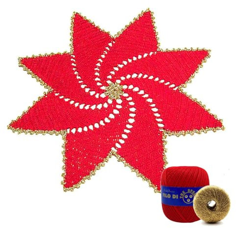 Rot Hakeldeckchen für Weihnachten mit Gold Lurex-Rand aus Baumwolle 36 cm (12NT) - Made in Italy