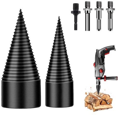 Spaccalegna Cono di Legno, 32mm+42mm Cono per Vite Spaccalegna con 4 Manici per Trapano, Spaccalegna per Uso Domestico, Spaccalegna per Trapano per Legno, Cono di Legno Punta