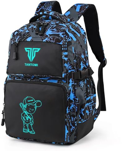TANTOMI Schulranzen für Jungen, Schulrucksack Teenager Schultasche für Jungen und Mädchen mit Reflektierenden Mustern, Wasserdichte Schulranzen Ergonomische Kinderrucksäcke