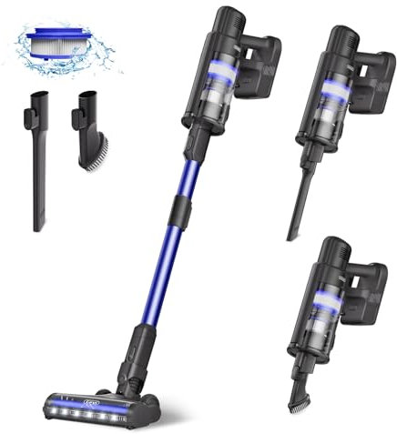 Gevi Aspirapolvere a batteria, 100 minuti, 38 KPa/500 W, aspirapolvere senza fili leggero, contenitore per polvere XL, display a LED, per peli di animali, cani, gatti, pavimenti duri e tappeti