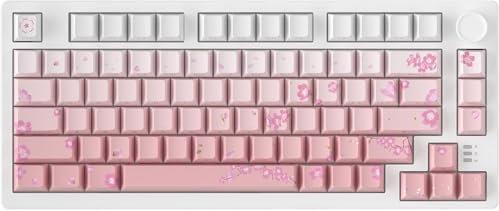 GAREGEAR EK75PRO Sakura Pink Wireless Mechanical Gaming Keyboard,75% RGB Hot-Swappable Keyboard with Knob,2.4Ghz/BT5.1/USB-C Connectivity, Gasket Mount, PBT Keycaps, Linear Dream Switch for Win/MAC
