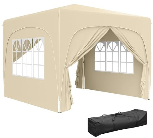 Outsunny Tonnelle de Jardin Exterieur 3 x 3 m, tonnelle Pliante Pop up, Hauteur réglable, Sac de Transport Inclus, Protection UPF50+, Barnum Pliant pour Camping, Festival, Patio, Sable