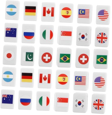 BESTonZON 48pcs Flag Mahjong Game Blocks Set Mahjong Building Blocks National Flags for Family Party Games