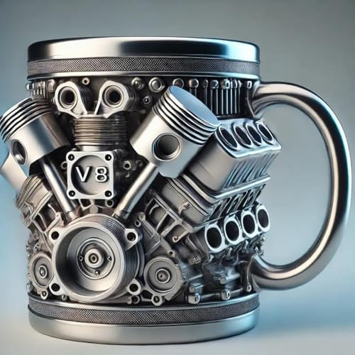 Genérico V8/V6 Motores Taza De Acero Inoxidable, Taza De Acero Inoxidable Personalizada Con Diseño De Motores 3D, Regalo Creativo De Metal Con Diseño De Motor De Coche