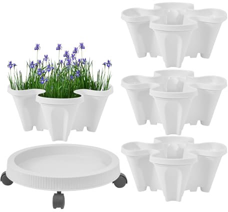 Jardinera vertical Caddy - 4 macetas de jardín apilables Torre de plántulas, jardinera apilable | Macetas verticales con bandeja extraíble para herramientas de plantación de jardín interior y exterior