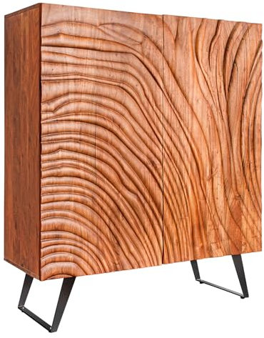 Riess Ambiente Massives Highboard Fluid - 120cm - walnuss-braun - Akazienholz Metall - 3D-Design Kufengestell pflegeleichter Schrank