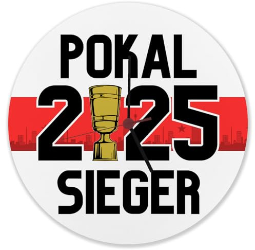 speecheese Stuttgart Pokalsieger 2025 Wanduhr aus Alu Stuttgart-Uhr für Fußballfans als Dekouhr oder Wohnzimmeruhr