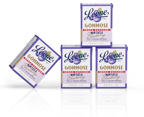 Leone dal 1857 - Caramelle Leone Gommose Senza Zucchero al Mirtillo Senza Glutine - 4 Scatolette da 33g (4 x 33g)