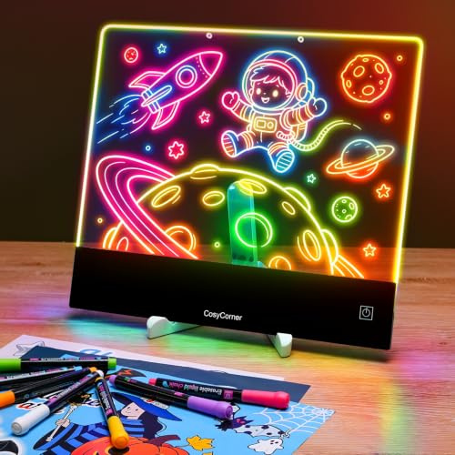 LED Drawing Board for Kids - Doodle Glow Note Board with Colors | Rechargeable Acrylic Dry Erase Board with Light & Touch Switch, Glow Writing Pad for Toddlers & Artists Birthday Gifts Valentine Gifts