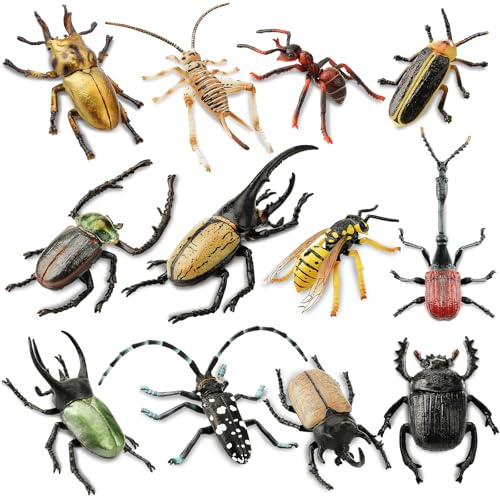 TOYMANY 12PCS Realistische Insekt Spielzeug Figuren, Käfer tierFiguren Set | Kunststoff Insekt Themed Party deko Lernspielzeug Osterei Halloween Kuchen Toppers Weihnachten Geburtstag Geschenk für Kinder