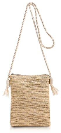 Energather Small Phone Bag, Straw Mobile Phone Pouch Bag Mobile Phone Bags for Women and Girls, Portable Crossbody Phone Bag with Zipper for Beach, Dating, Travelling