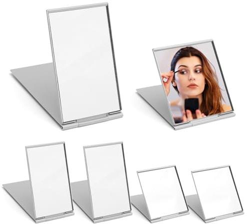 APOMOONS 6 Stück Taschenspiegel Klein, Kleiner Spiegel mit Aluminiumschale Ultradünner Taschenspiegel Klappbar Reisespiegel Klappspiegel Kosmetikspiegel für Reisen, Schule, Camping und Make-up, Büro