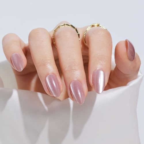 Press On Nails Almond Short - Findigit Opaque Fake Nails On With Nail Glue, False Nails, Natural Fit Reusable Stick On Nail| Salon Quality | 16 Sizes - 32 Nails Kit, Galaxy Cat Eye