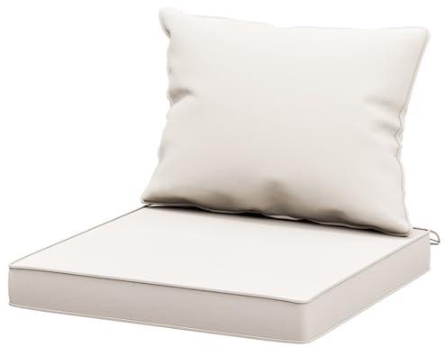 DHYGOTFUR Outdoor Sesselkissen Set (Rot) | Sitzkissen + Lehnkissen | DREI-Schichtige Wasserfestigkeit, Hochdicht-Schaumstoff | Passend für Terrassen-Couches/Sofas (White, 40.64 * 48.26cm)