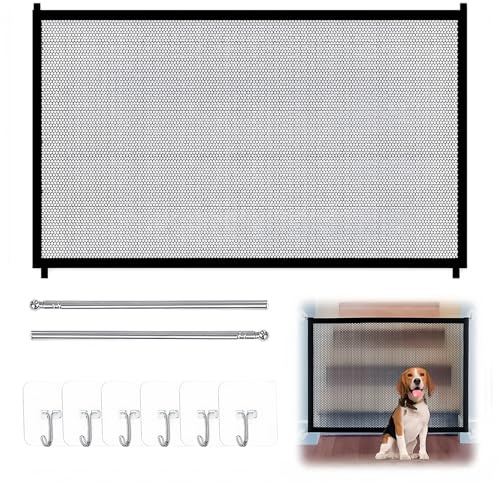Treppenschutzgitter Ausziehbar, Türschutzgitter Ohne Bohren Kindersicherung, Hundeschutzgitter Rollo für Treppen, Türen, Flure und Küchen im Innenbereich (110x78 cm)