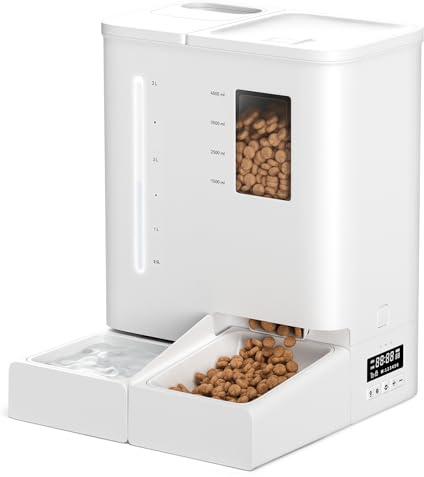 DUDUPET Distributeur Croquettes Chat Automatique et Eau 2 en 1, 9L | 5L Distributeur Croquettes Chien Sèche Programmable et 4L Fontaine a Eau Chats Combo, Enregistrement Vocal 10S