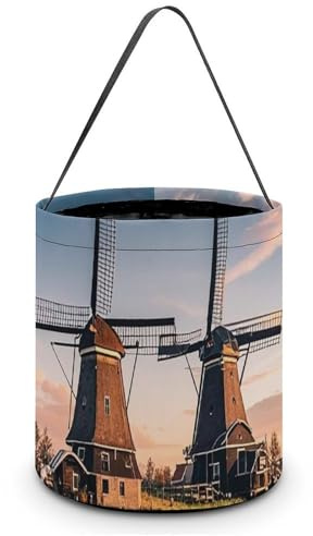 Holländischer Windmühlen-Halloween-Süßigkeiten-Eimer, wiederverwendbarer Süßigkeitenkorb, Snack-Taschen-Tragetaschen mit Griffen zum Verpacken von Partyartikeln