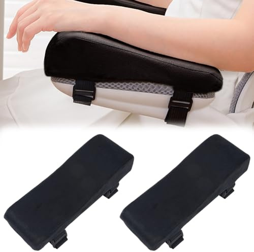 CRASPIRE 2Pcs Office Chair Arm Rest Pads Memory Foam Removable Armrest Pillow Black Cushions Washable Covers for Ergonomic Desk Computer Gaming Chairs Wheelchair Elbow Support Forearm Pressure