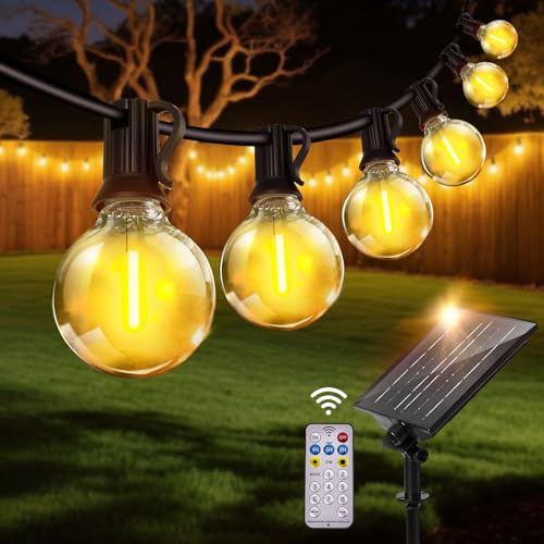 Woowtt Solar String Lights Outdoor Garden, 30M/100FT Solar Festoon Lights Outdoor with 50+2 G40 LED Shatterproof Bulbs Waterproof Lights 8 Modes Remote for Pergola Gazebo Patio