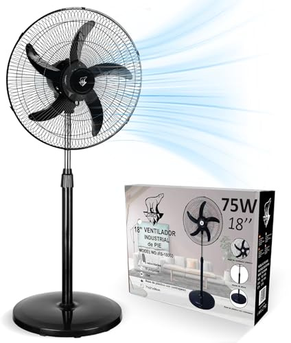 Lirixia Ventilador de Pie Potente 75W, Aspas de 45 cm (18), 3 Velocidades Ajustables, Silencioso, Oscilante, Altura Regulable, Base Reforzada, Adecuado para Hogar, Oficina y Almacén, Negro