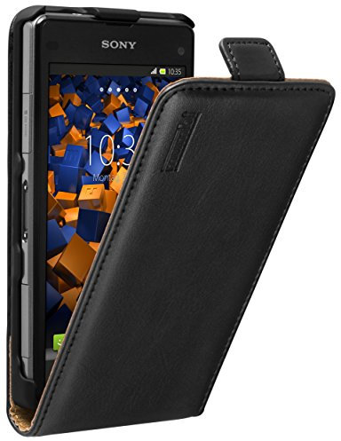 mumbi PREMIUM ECHT Leder Flip Case für Sony Xperia Z1 Compact Tasche schwarz