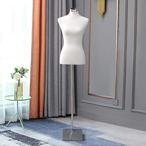 Loywe Maniquí Busto Femenino de Señora, Soporte de Ropa, Exhibición de Escaparate, Ajustable de Altura, Base de cuadrada metal, Blanco Gr. 36/38 LW6020W