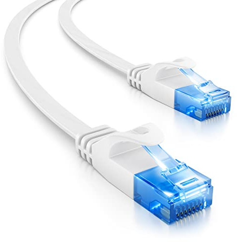 deleyCON 20m Cable de Red Plano CAT6 1000Mbit Gigabit LAN - Cat 6 RJ45 Ethernet Cable de Conexión Cable de Instalación Plano - para Internet Switch Router Modem Patch Panel - Blanco