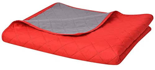 vidaXL Zweiseitige Tagesdecke Steppdecke Bettüberwurf Rot und Grau 220 x 240 cm