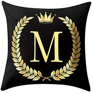 Xmiral Kissenhüllen Bettkissenbezug Polyester Golden Buchstabe Drucken Schwarz Zierkissenbezüge 45x45 cm Einfach Quadratischer(M)