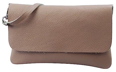 SH Leder Echtleder Umhängetasche Clutch kleine Tasche Abendtasche 24,50x15cm Ely G149 (Nude Altrosa)