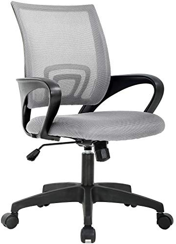 BestOffice | Ergonomic Office Chair | Mid-Back Swivel Desk Chair | Breathable Backrest & Lumbar Support | Adjustable Height | Sponge Seat | Rolling Wheels | Grey | for Adults & Women