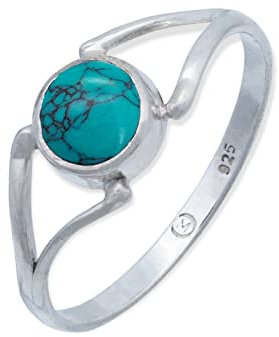 mantraroma Damen Ring Silber mit Stein Türkis Edelstein türkis schlicht modern