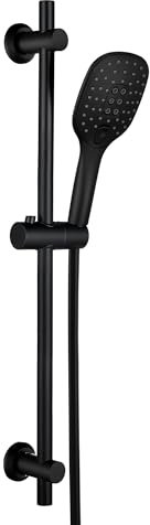 Görbach Barre de Douche Noir 70 cm, Colonne de Douche en Acier Inoxydable avec Douchette 3 Jets et Support de Fixation Réglable pour S'adapter aux Trous de Perçage Existants(HB1210MB)