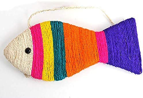 MECO Cat Scratch Pad Creative Fish Shaped Claw Scratcher Toy Sisal Scratching Mat with Hanging Rope for Wall Floor Sofa Lounge Use Cat Sleeping Rug Pad (Large)