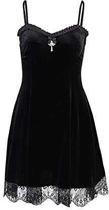 Vintage Lace Sleeveless Velvet Gothic Dress High Waist Elegant Dress Black Purple Dress