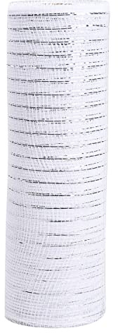 Jomnvo 10 Inch x 10 Yards White Christmas Deco Poly Mesh Ribbon Metallic Foil Deco Mesh Ribbon Christmas Party Decoration Wreath Making