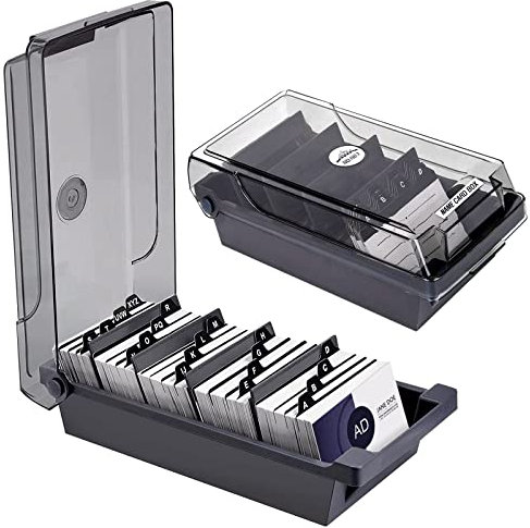Kaimeilai Porte-cartes de Visite Boîte de Rangement, boîte de rangement pour cartes de visite avec 4 séparateurs et onglets d'index A-Z, pour bureau Peut contenir 500 cartes
