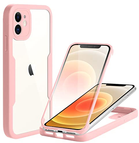 Yoedge Compatible with Apple iPhone 11 Case 6.1 inch, 360° Full Body Shockproof Protective Case with Built-in Screen Protector Silicone TPU Bumper Clear Stylish Design Cover, Pink